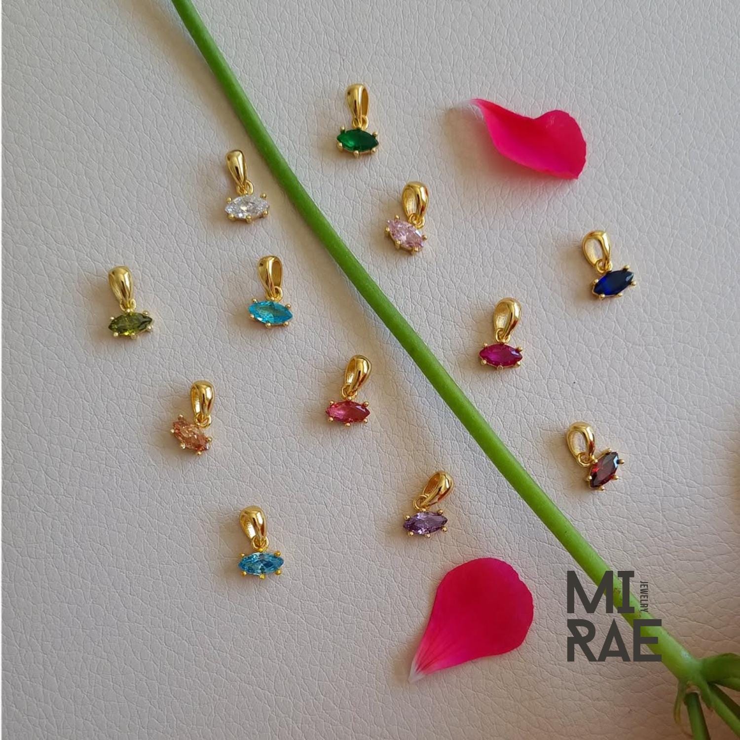 Personalized Custom Gold Marquise Birthstone Pendant