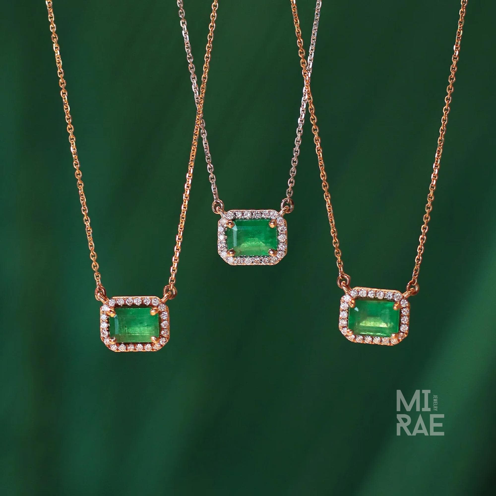 1 CT Natural Emerald Gemstone with Diamond Halo Pendant Necklace