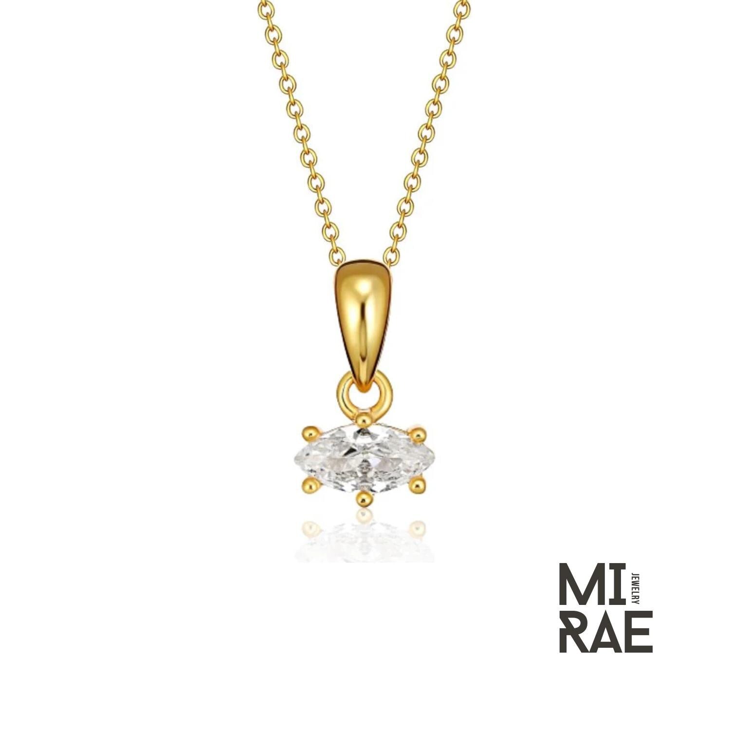 Personalized 10K Gold Marquise Birthstone Pendant: Custom Mother's Necklace