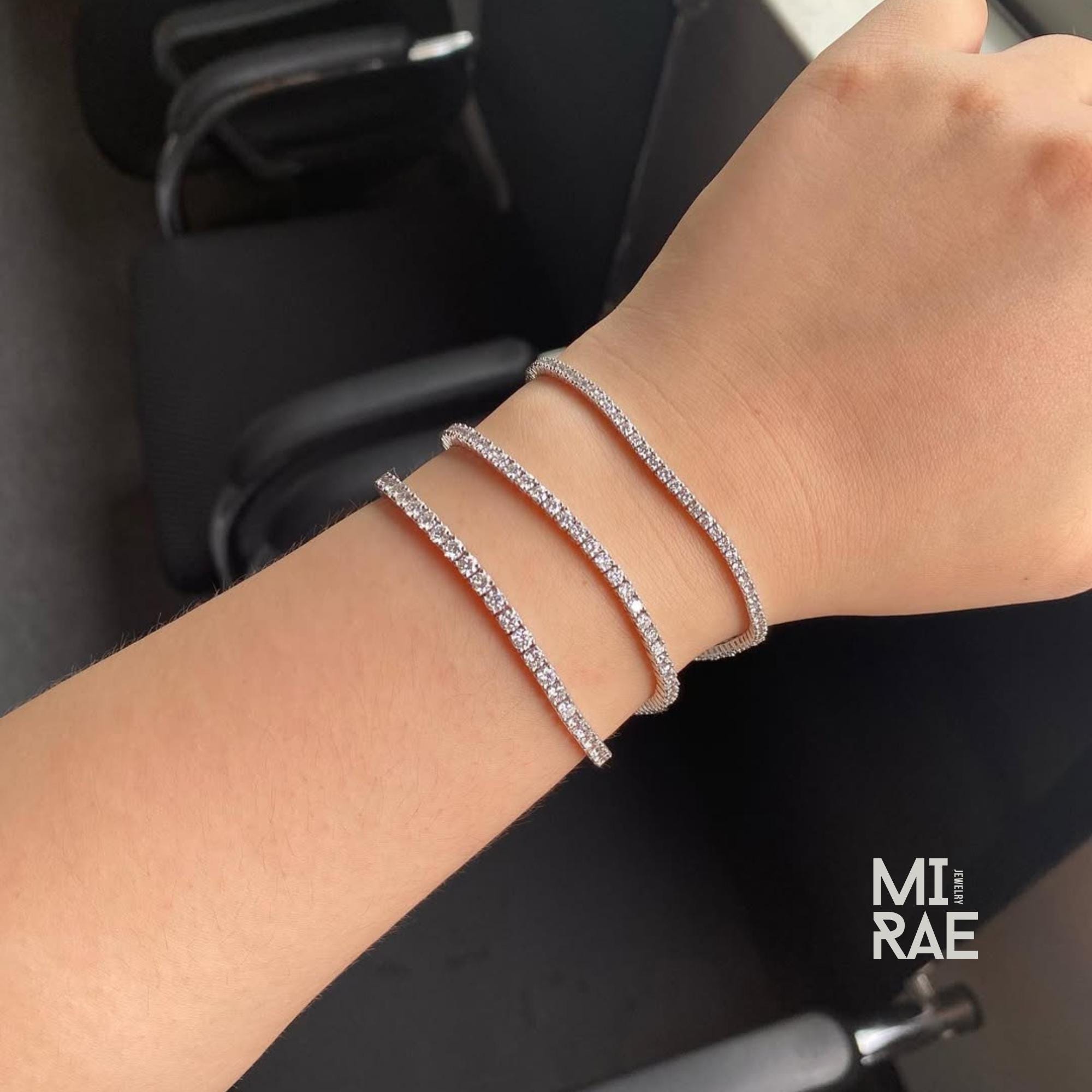 Lab Grown Diamond Tennis Bracelet: Dainty Sterling Silver Infinity Chain