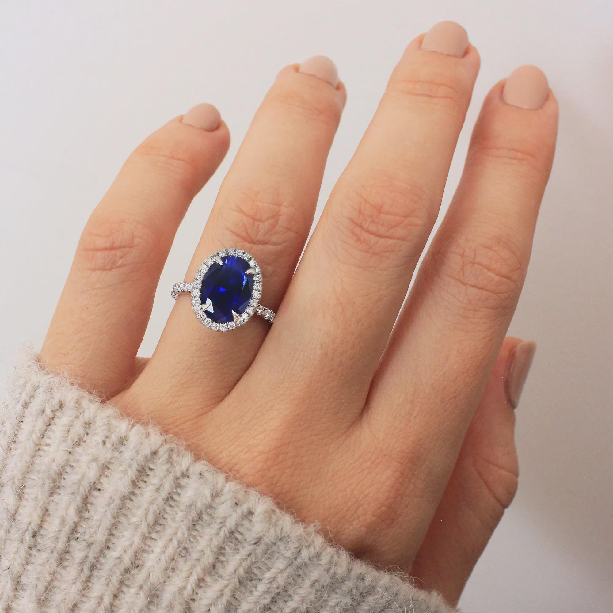 Oval Blue Sapphire Engagement Ring
