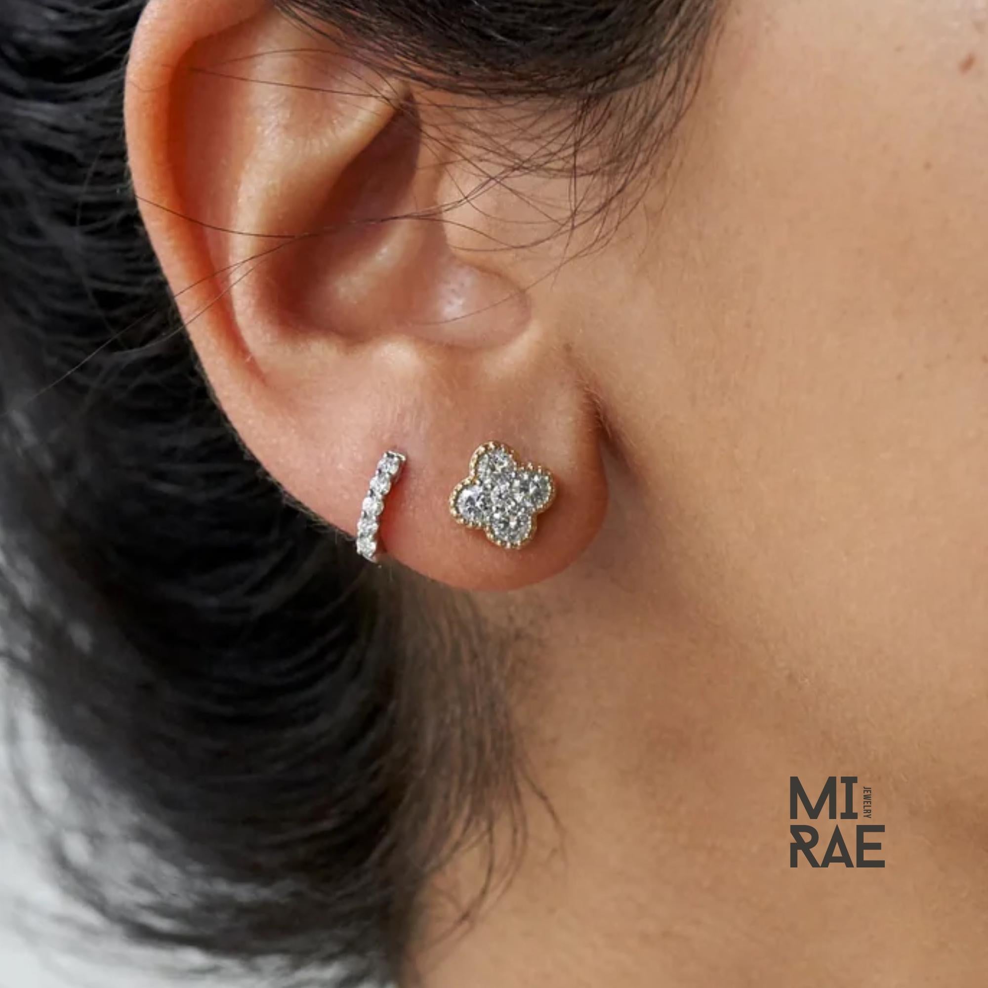 14K Gold Diamond Clover Stud Earrings: Dainty Floral Design