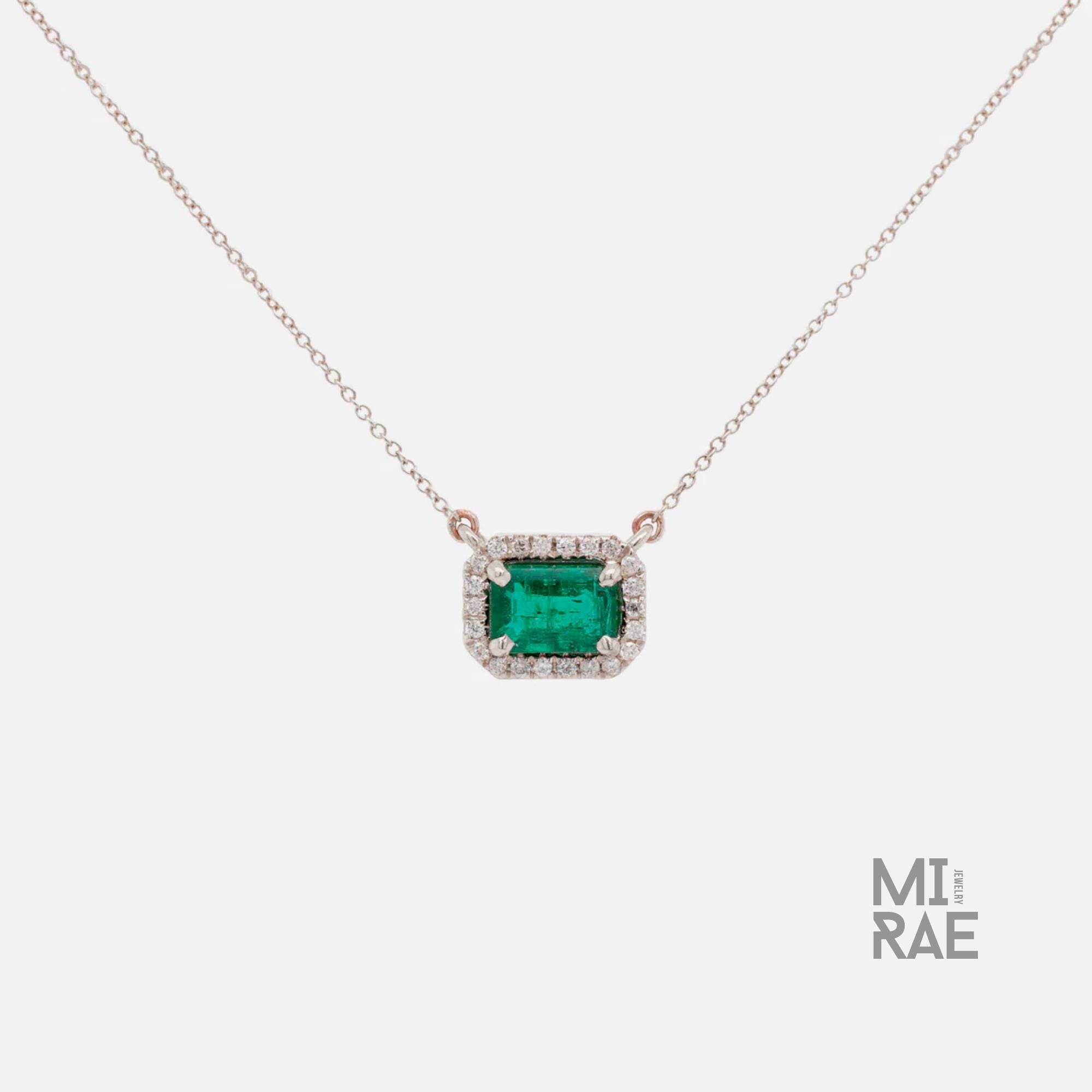1 CT Natural Emerald Gemstone with Diamond Halo Pendant Necklace