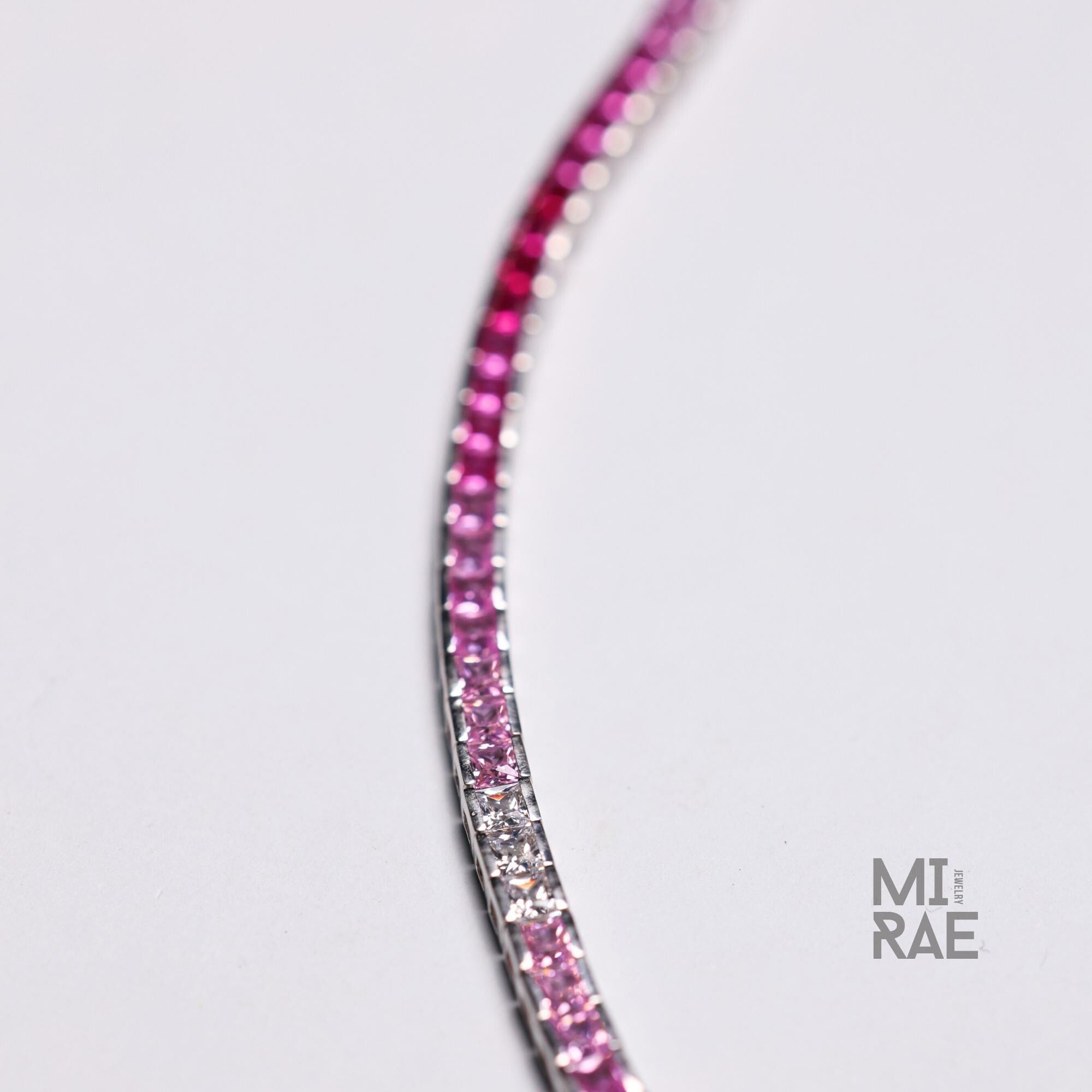 Sterling Silver Pink Sapphire Square Tennis Bracelet