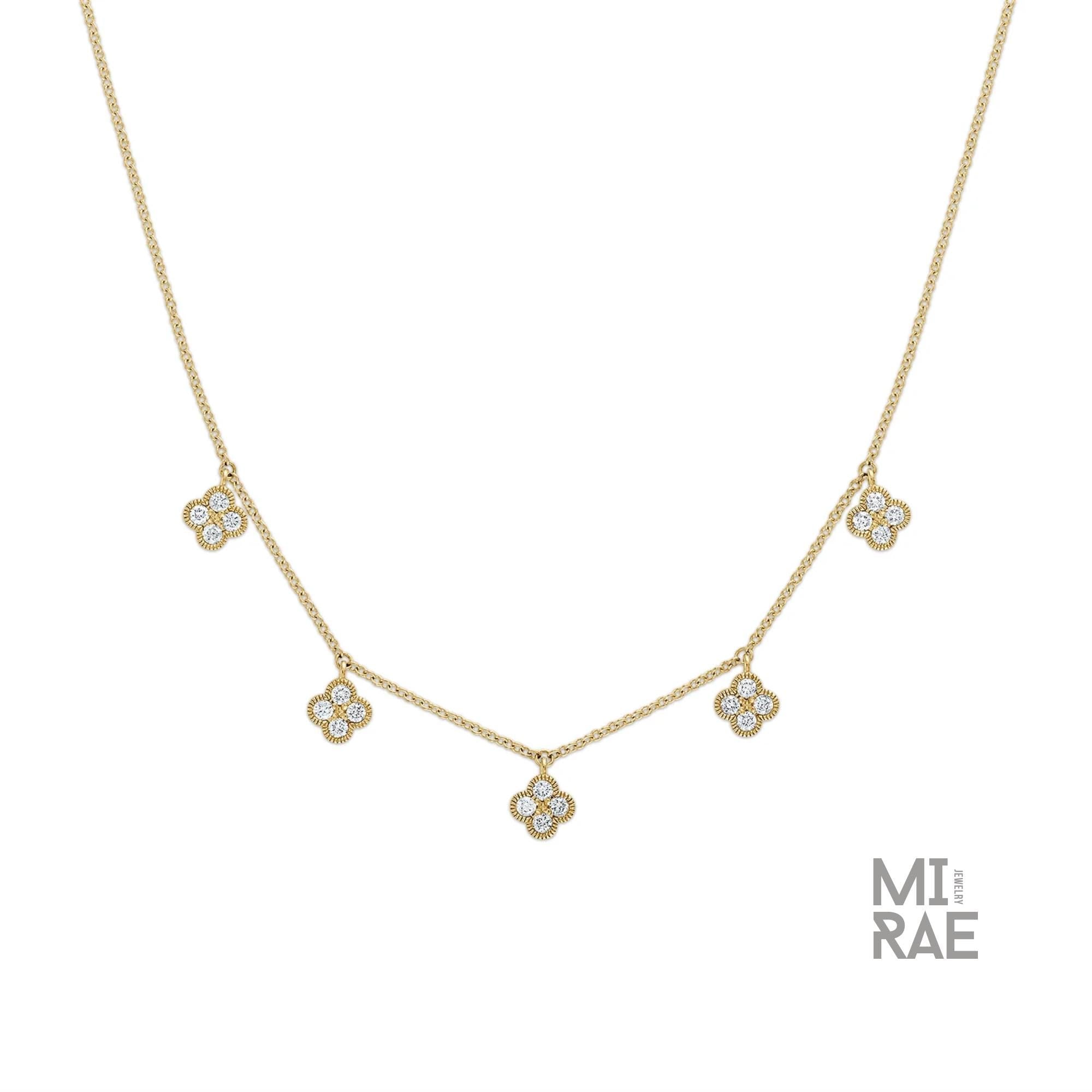 14K Gold Diamond Clover Necklace: Dainty Floral Pendant