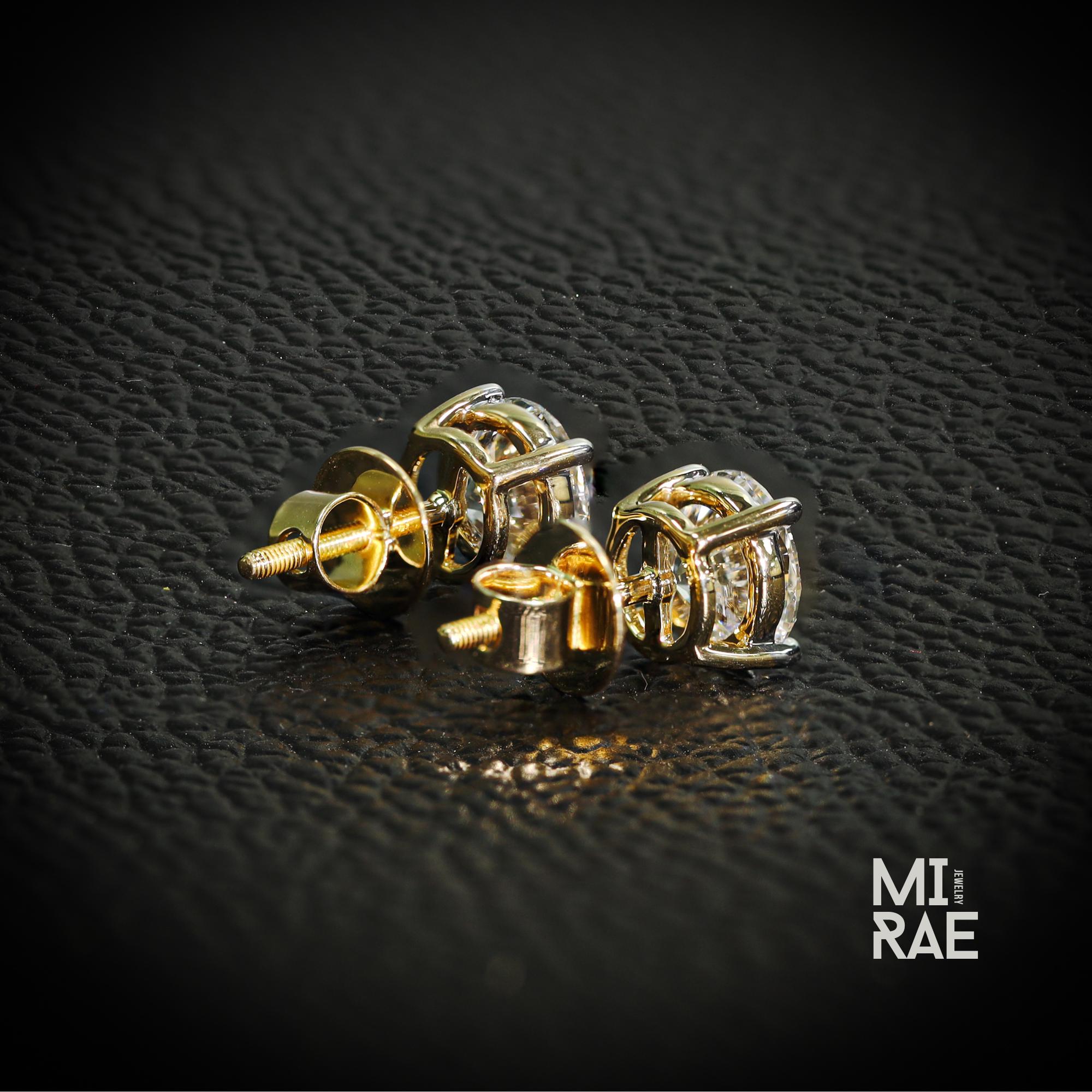 2 Carat Lab Grown Diamond Stud Earrings: Two-Tone Gold, F/VS