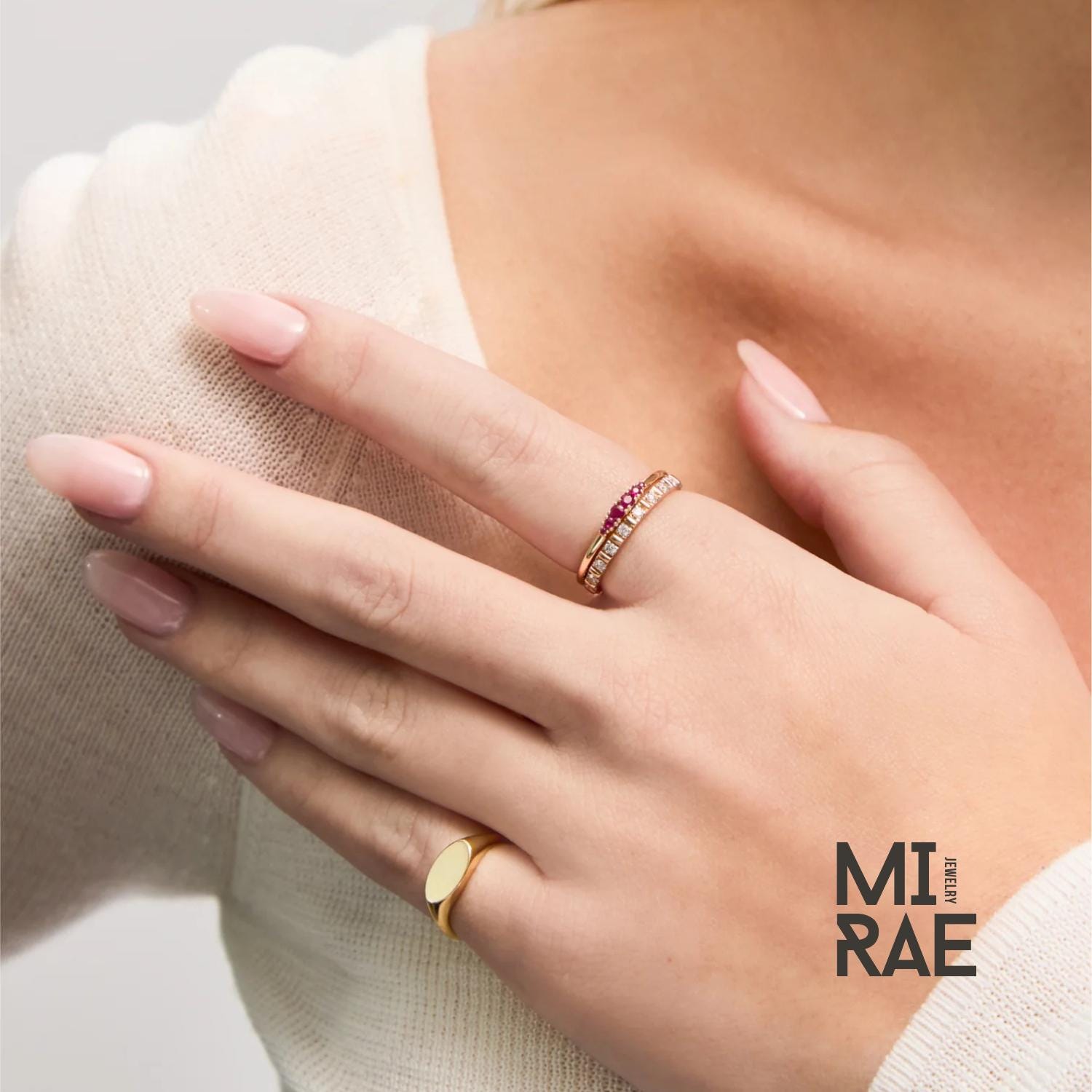 Gold Gemstone Birthstone Ring: Emerald, Ruby, Sapphire, Diamond