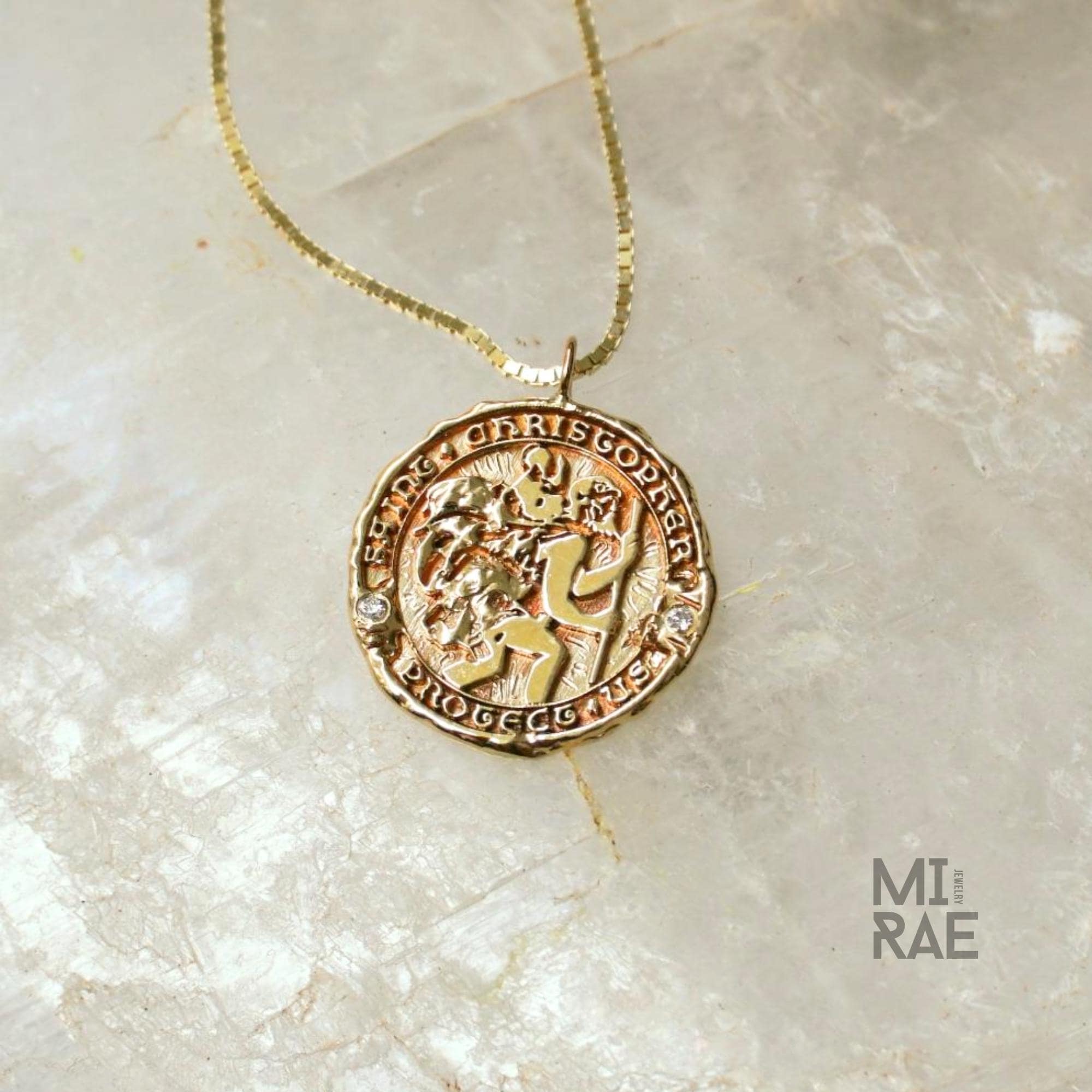 St. Christopher Miraculous Medallion | Patron Saint of Travel | Diamond Accent Gold Pendant