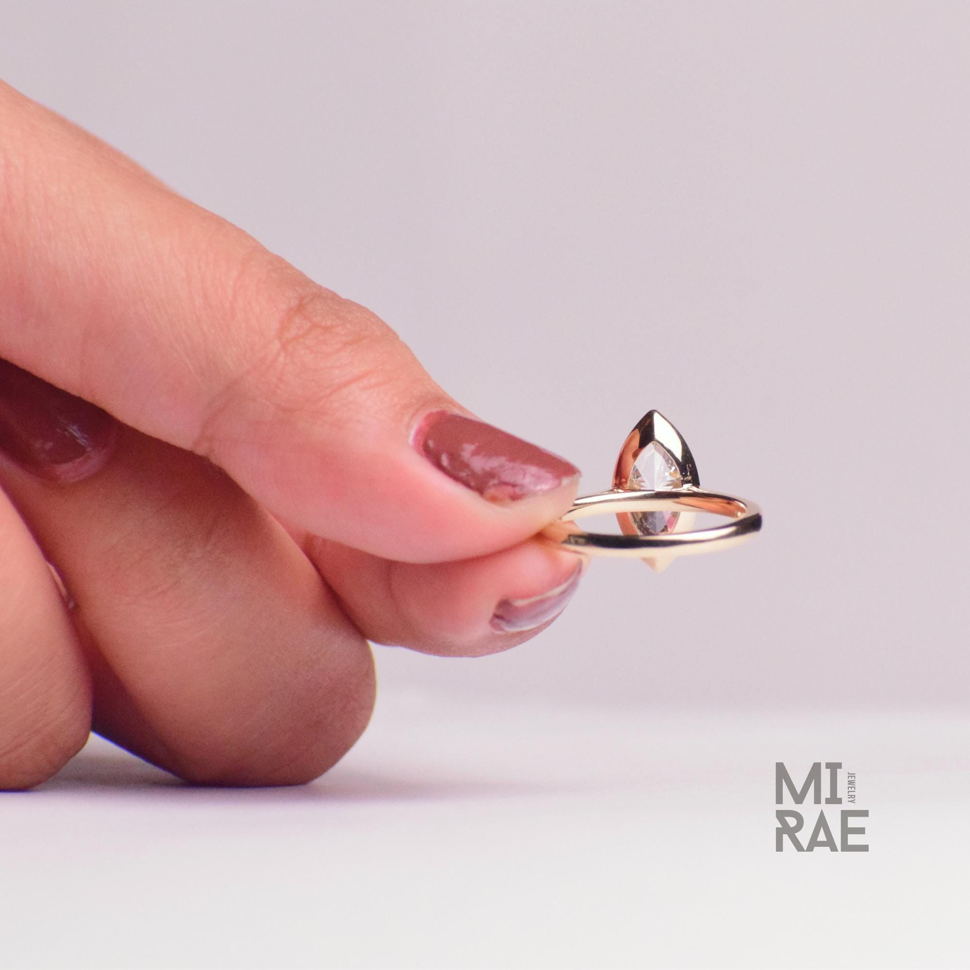 2 Carat Marquise Lab Created CVD Diamond Bezel Set Ring