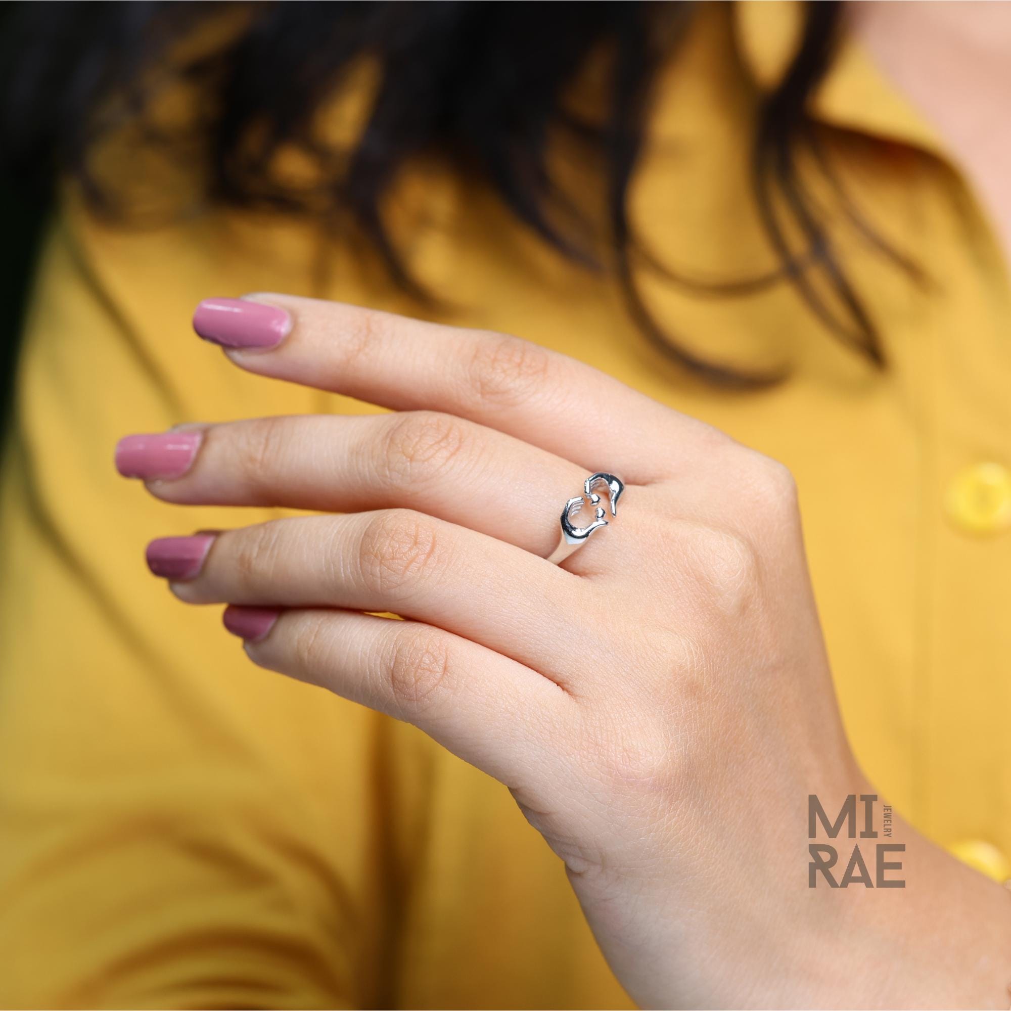Silver Hands Heart Ring, Oxidized 925 Sterling Silver Heart Ring
