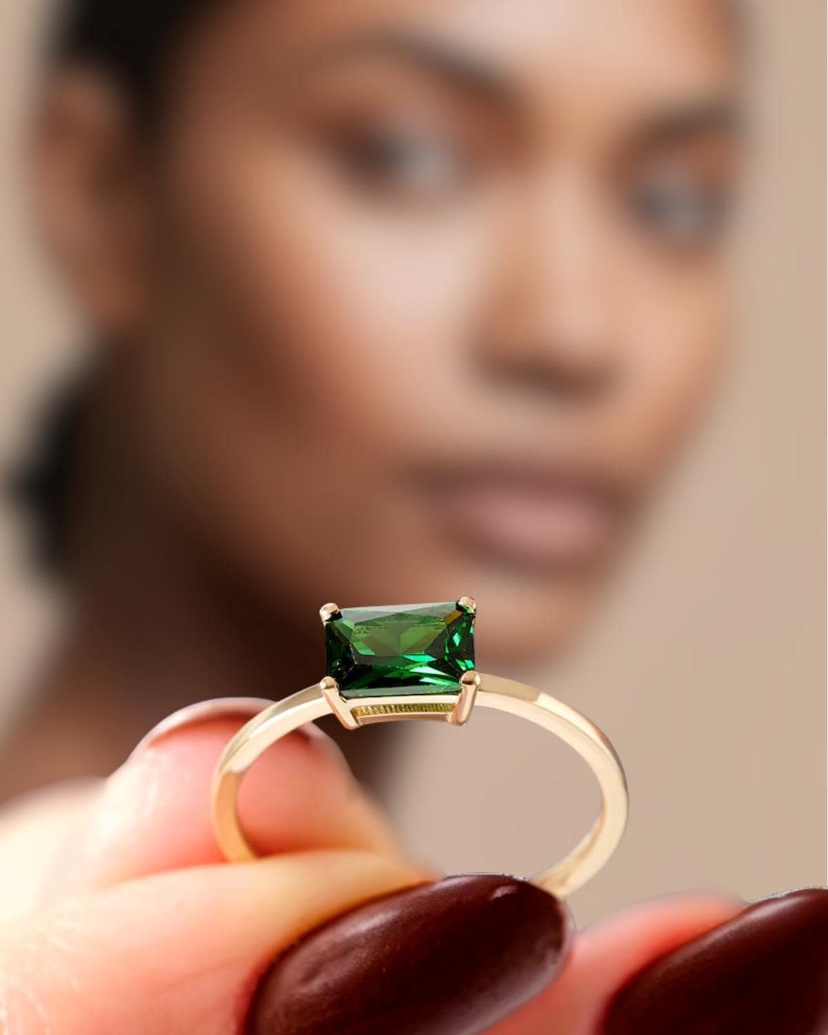 Emerald Cut Emerald Ring: Gold Minimalist Solitaire