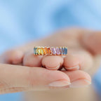 Rainbow Natural Sapphire Ring | Prismatic 14K Yellow Gold Multicolor Gemstone Ring | Bold Gradient Statement Jewelry