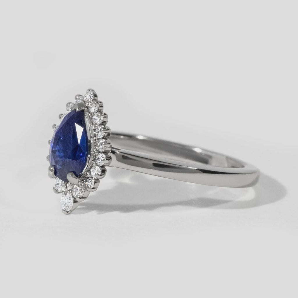 Exquisite Pear Cut Cluster Blue Sapphire Sterling Silver & 14K Gold Engagement Ring For Her