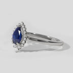 Exquisite Pear Cut Cluster Blue Sapphire Sterling Silver & 14K Gold Engagement Ring For Her