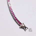 Shades of Pink Sapphire Square Tennis Bracelet, Anniversary Gift for Wife, Sterling Silver Jewelry, Dainty CZ Bracelet, Wedding Jewelry