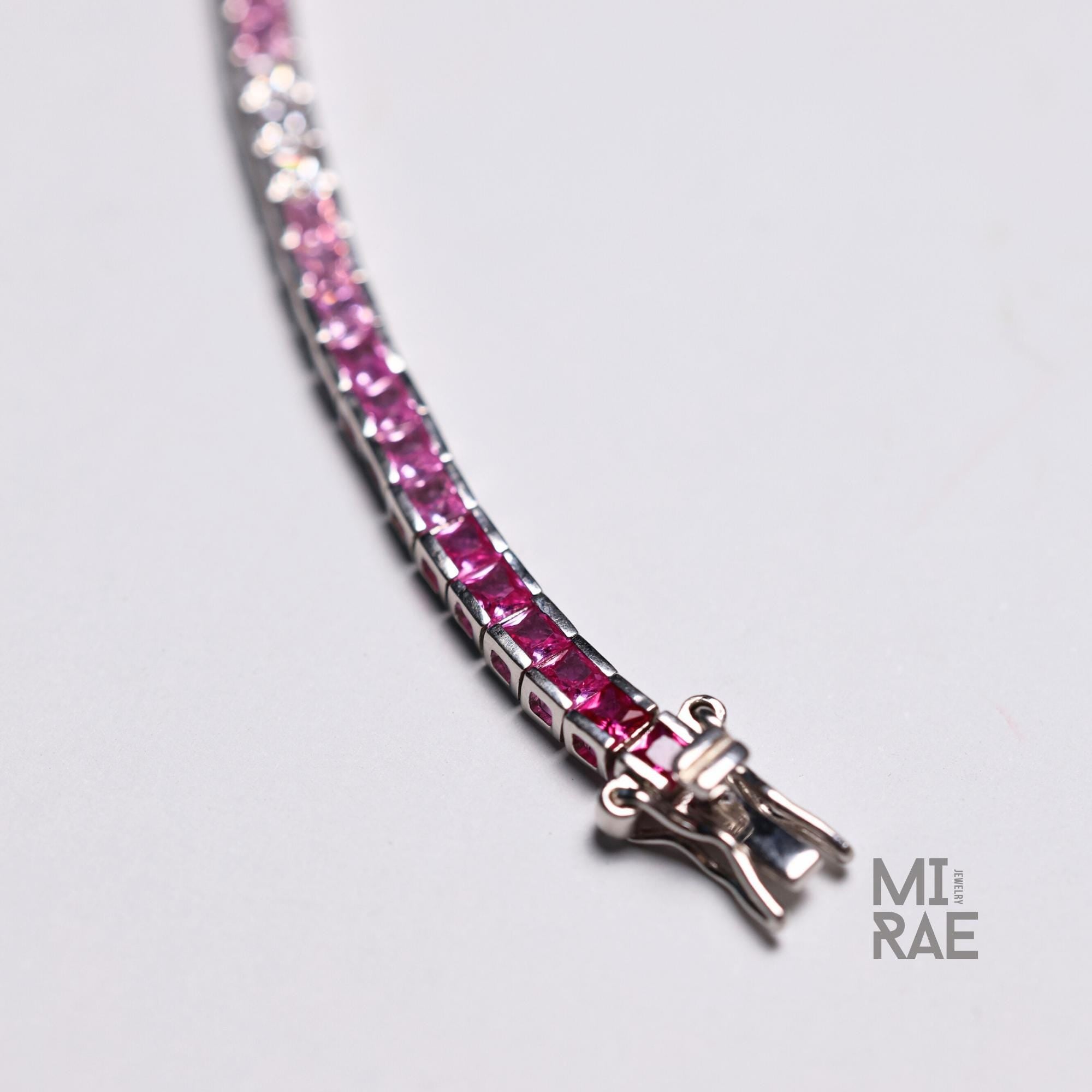 Shades of Pink Sapphire Square Tennis Bracelet, Anniversary Gift for Wife, Sterling Silver Jewelry, Dainty CZ Bracelet, Wedding Jewelry