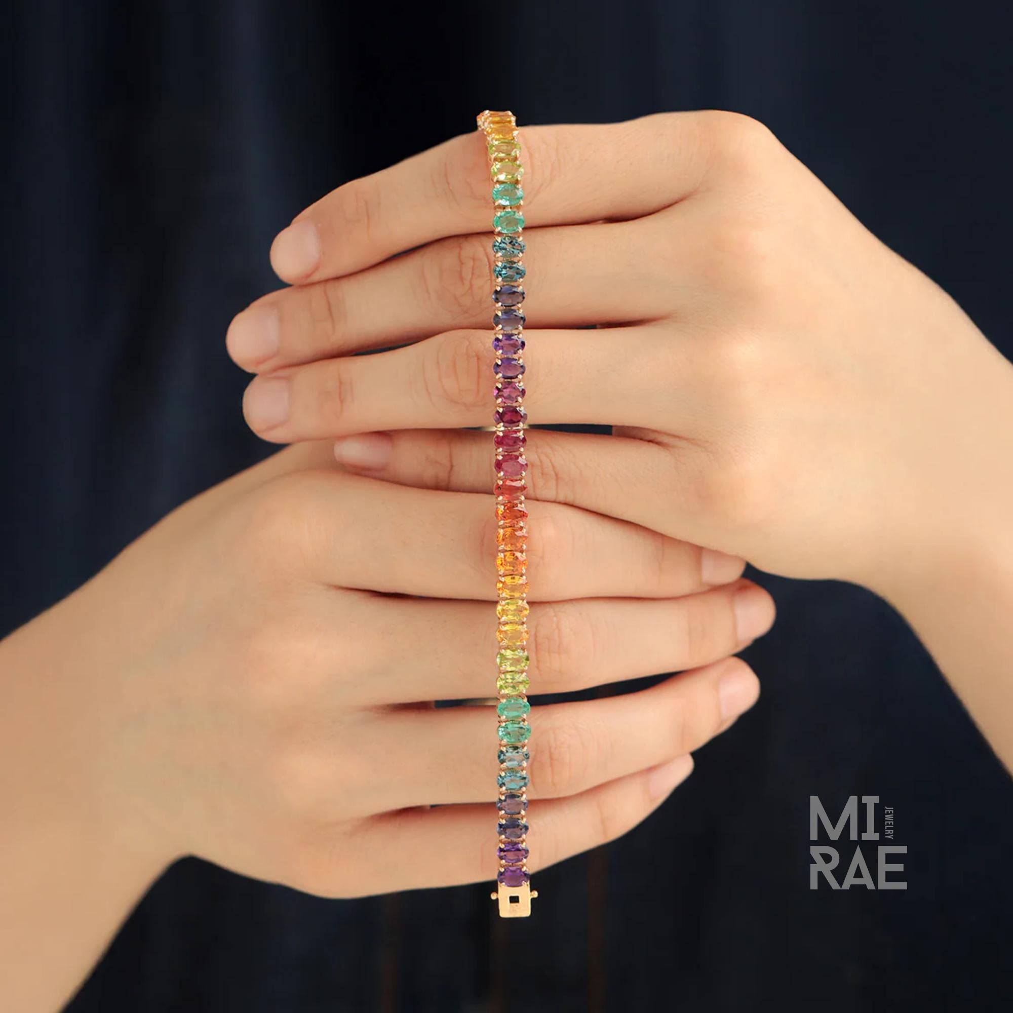 Rainbow Gemstone Tennis Bracelet: 20 CT Multi-Color Gold Jewelry