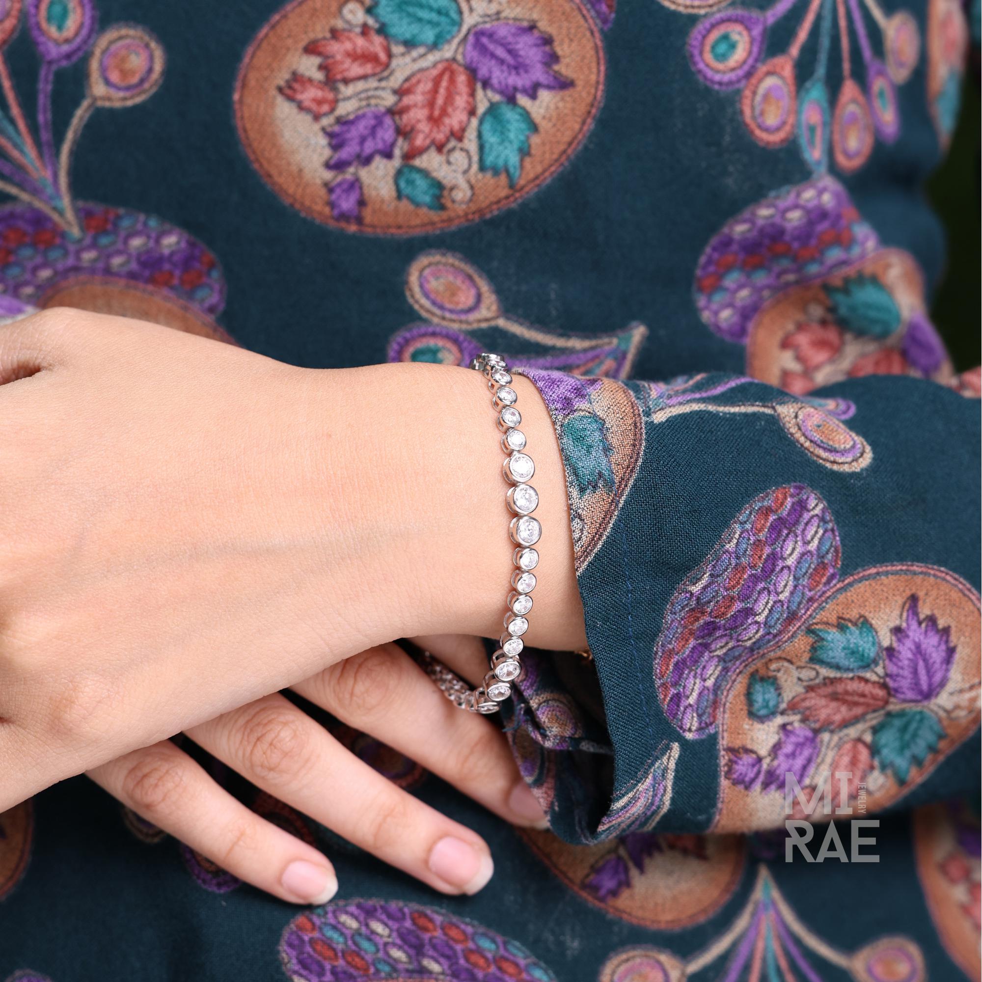 925 Sterling Silver Minimalist Moissanite or Cubic Zirconia Tennis Bracelet