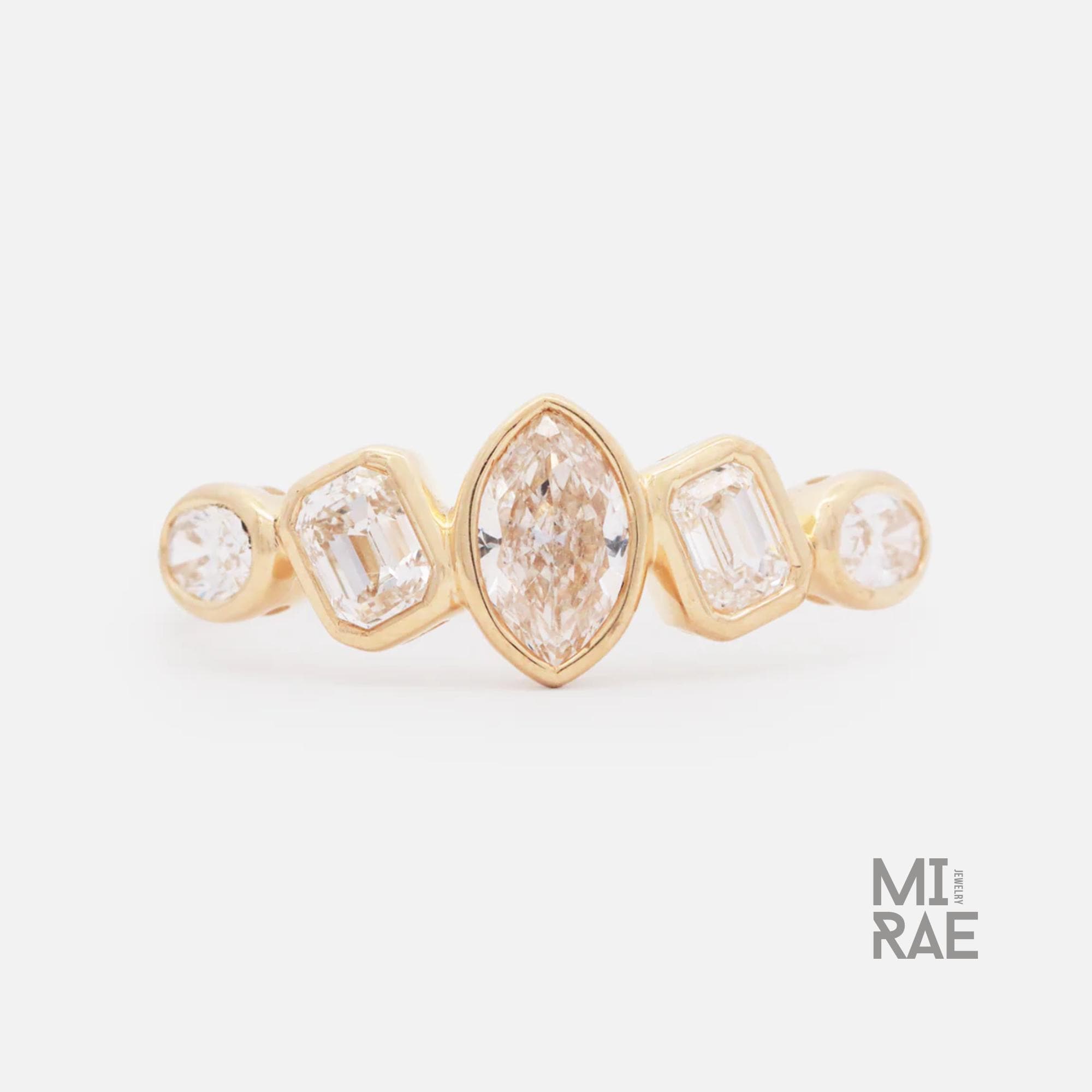 Marquise Oval Emerald Diamond Band | Multi Shape Lab Diamond Ring | Bezel Set Half Eternity Wedding Band