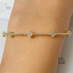 1TCW Lab Grown Diamond Clover Bracelet: 14k Gold Beaded Bangle