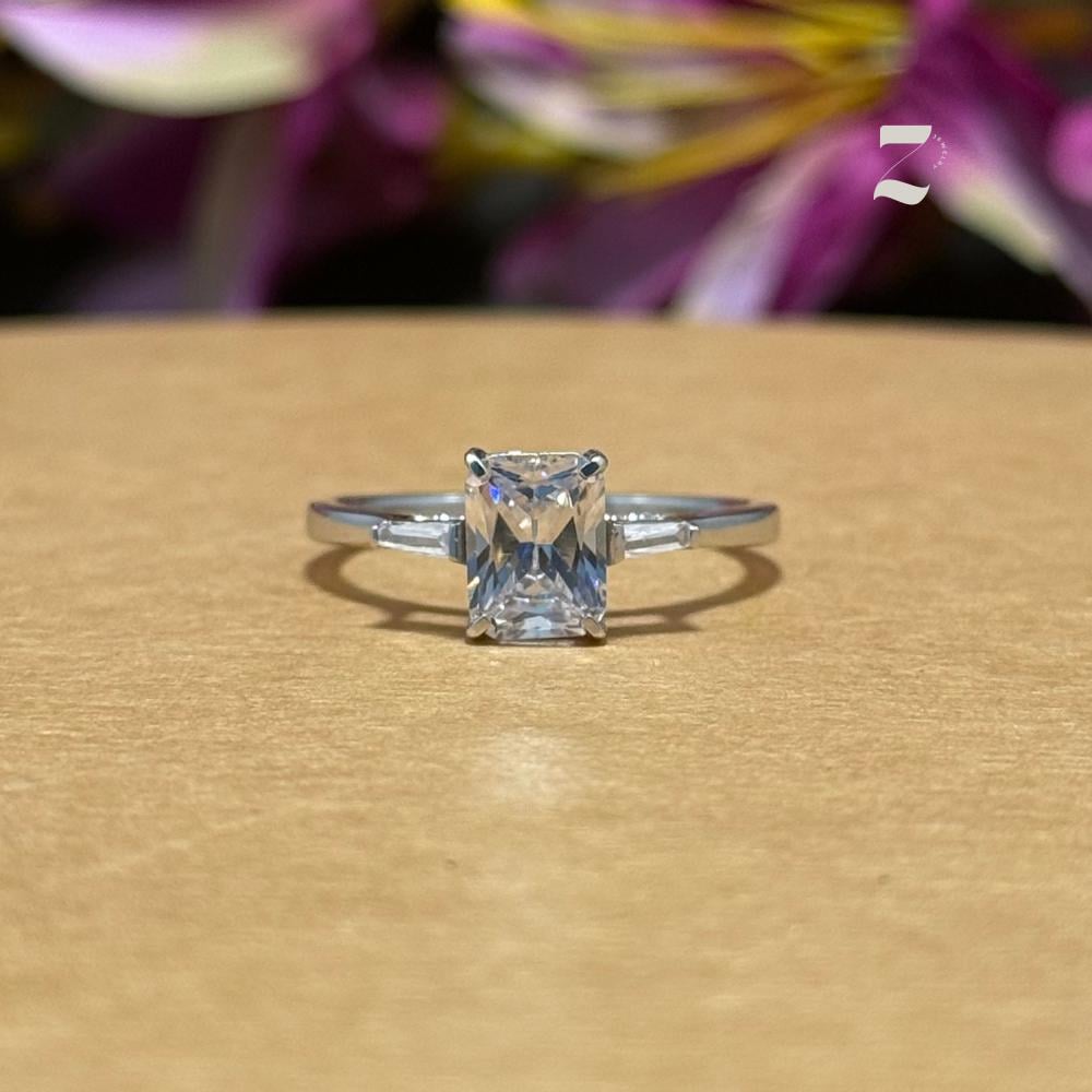 Emerald Cut 1 Ct Moissanite Solitaire Ring: Sterling Silver & 10K Gold