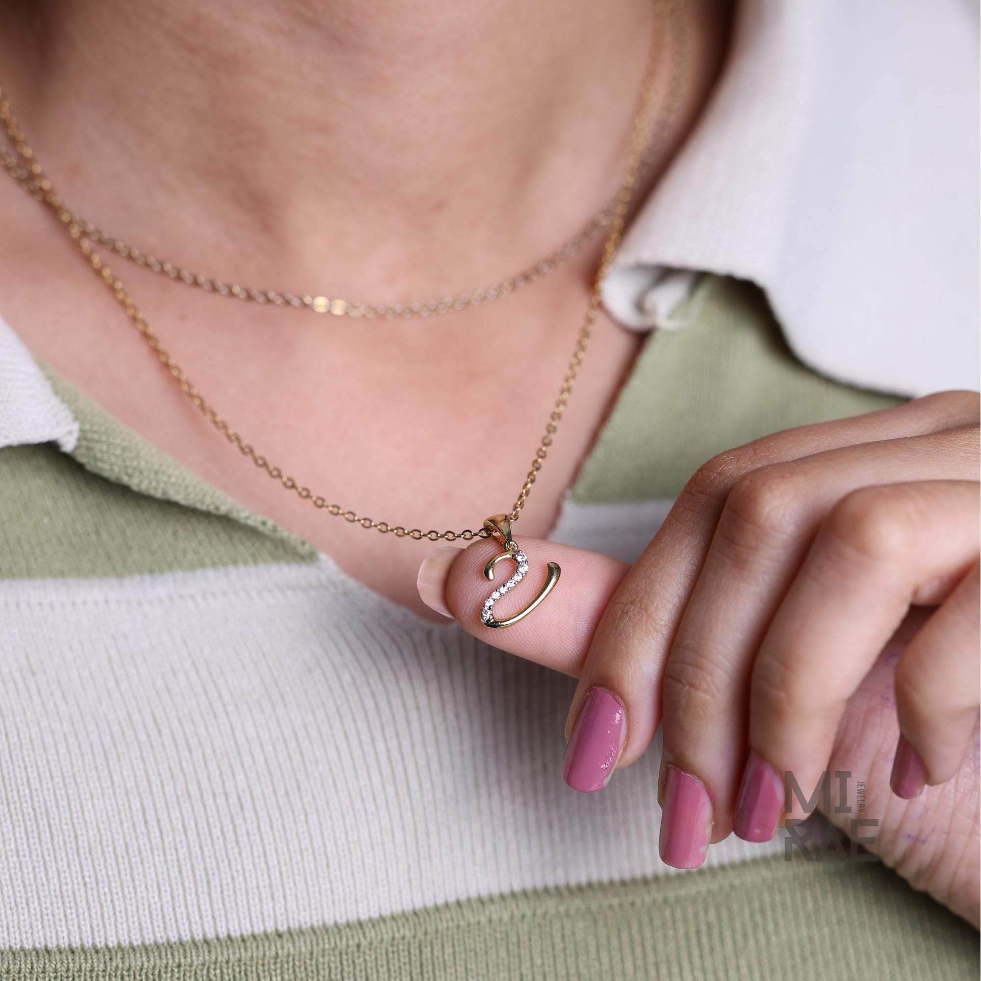 14k Gold Diamond Initial Necklace: Cursive Letter Pendant, Personalized Jewelry