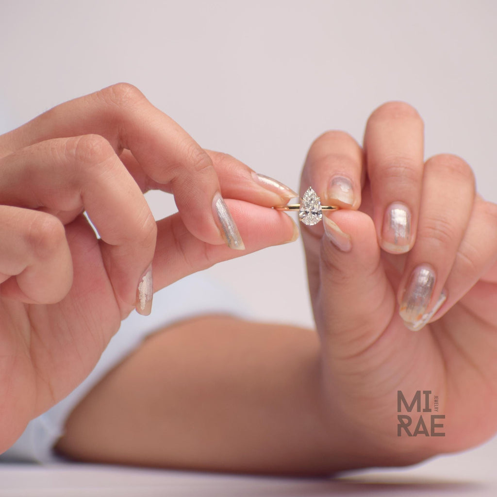 2 Carat Pear Cut Lab Grown Diamond Ring: 14K Gold Solitaire