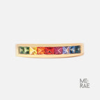 14K Yellow Gold Princess Cut Sapphire Band | Multi Color Gemstone Ring | Rainbow Gold Stacking Ring