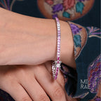 Shades of Pink Sapphire Square Tennis Bracelet, Anniversary Gift for Wife, Sterling Silver Jewelry, Dainty CZ Bracelet, Wedding Jewelry
