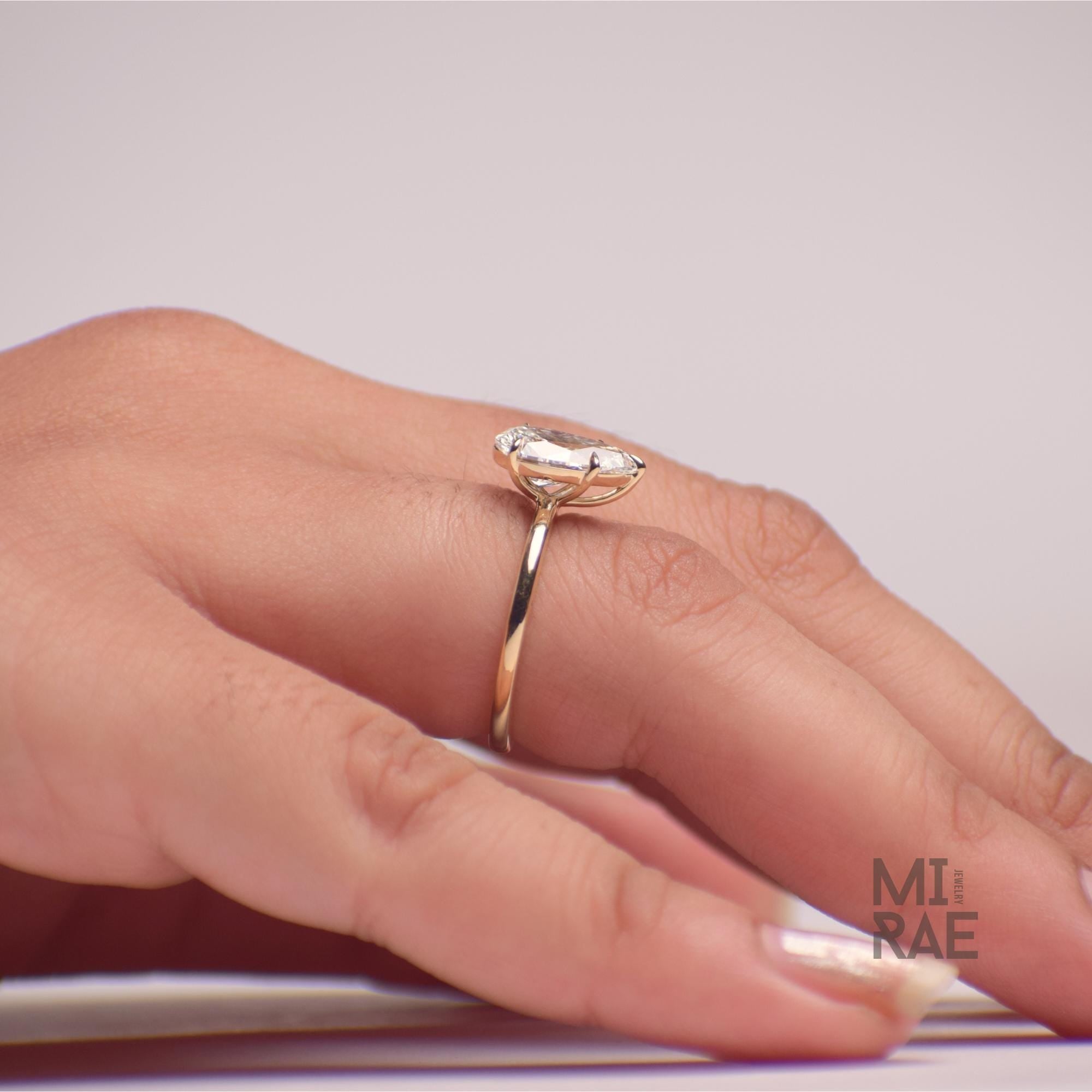 2 Carat Pear Cut Lab Grown Diamond Ring: 14K Gold Solitaire