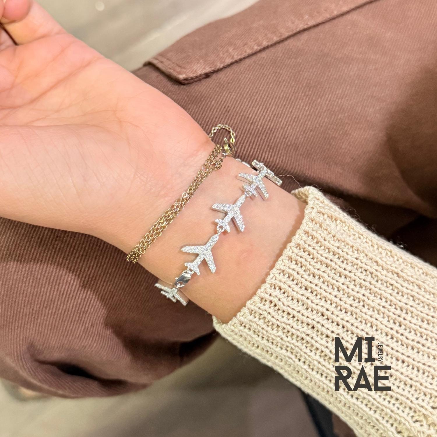 Moissanite Airplane Bracelet, Traveler Gift, Dainty Airplane Tennis Paved Diamond Bracelet, Traveler Luxury Jewelry, Gift for Her