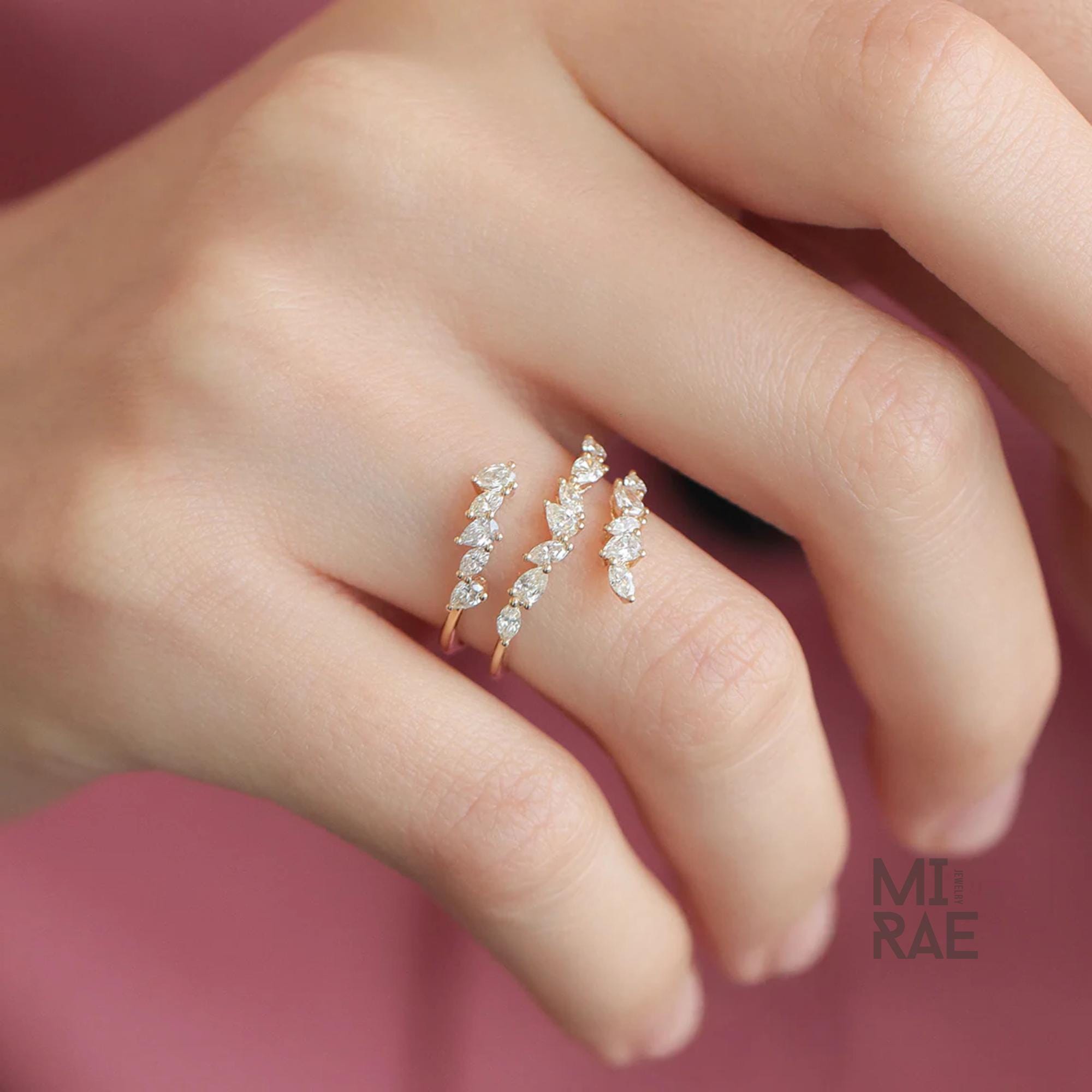 Marquise & Pear Lab Diamond Spiral Ring | Modern Twist Diamond Ring | Unique Stackable Ring