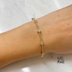 1TCW Lab Grown Diamond Clover Bracelet: 14k Gold Beaded Bangle