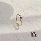 Moonstone Ruby Diamond 14K Gold Ring: Three Stone Wedding Band