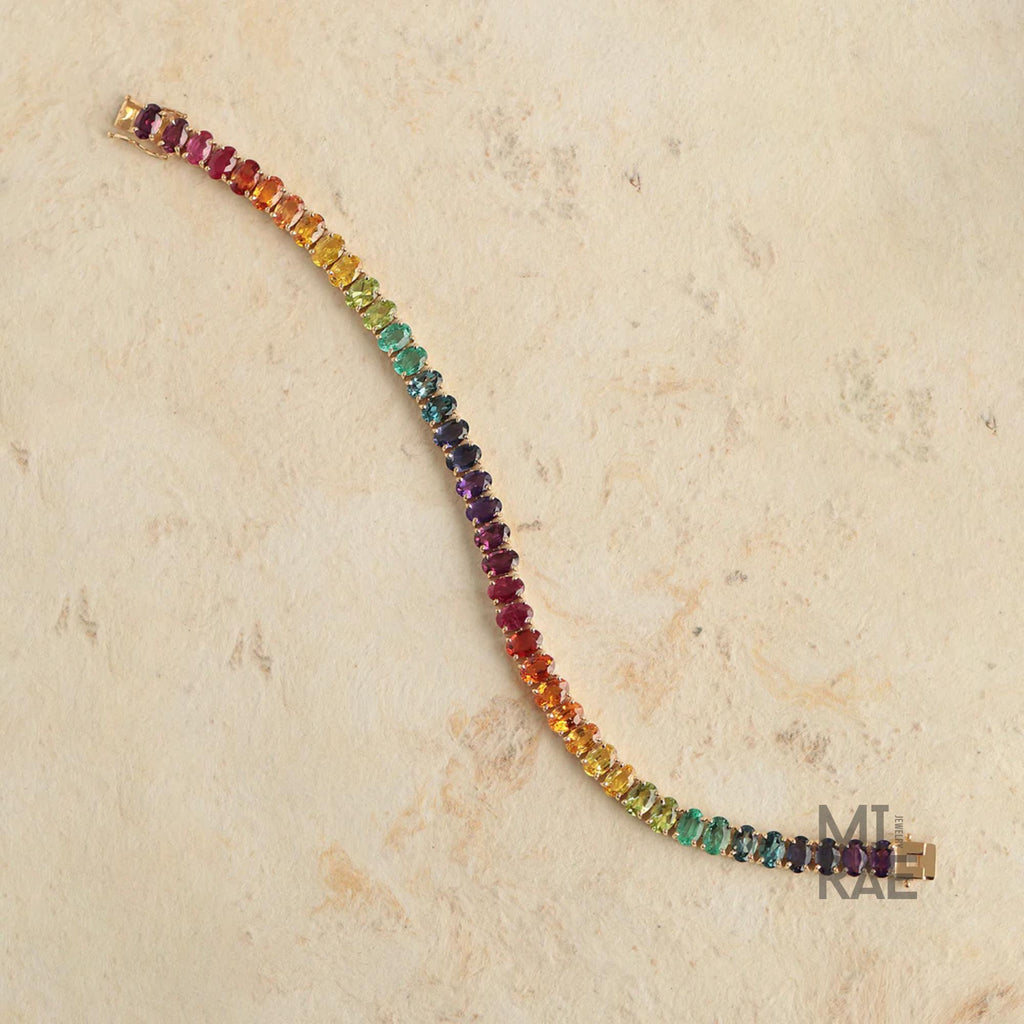 Rainbow Gemstone Tennis Bracelet: 20 CT Multi-Color Gold Jewelry