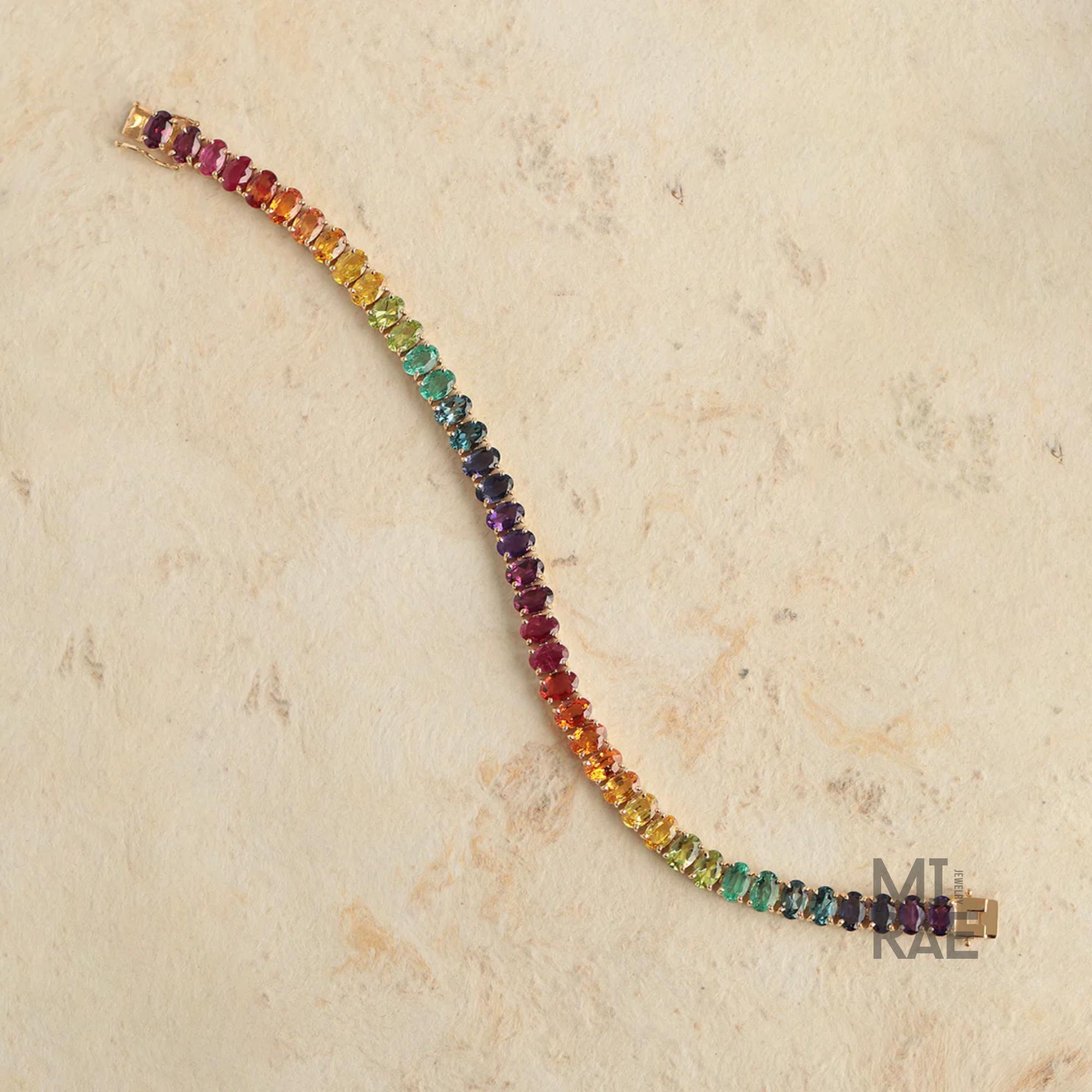 Rainbow Gemstone Tennis Bracelet: 20 CT Multi-Color Gold Jewelry