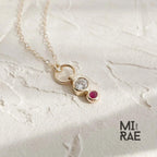 Dainty 14K Gold Diamond & Ruby Pendant Necklace: Minimalist Bezel Charm