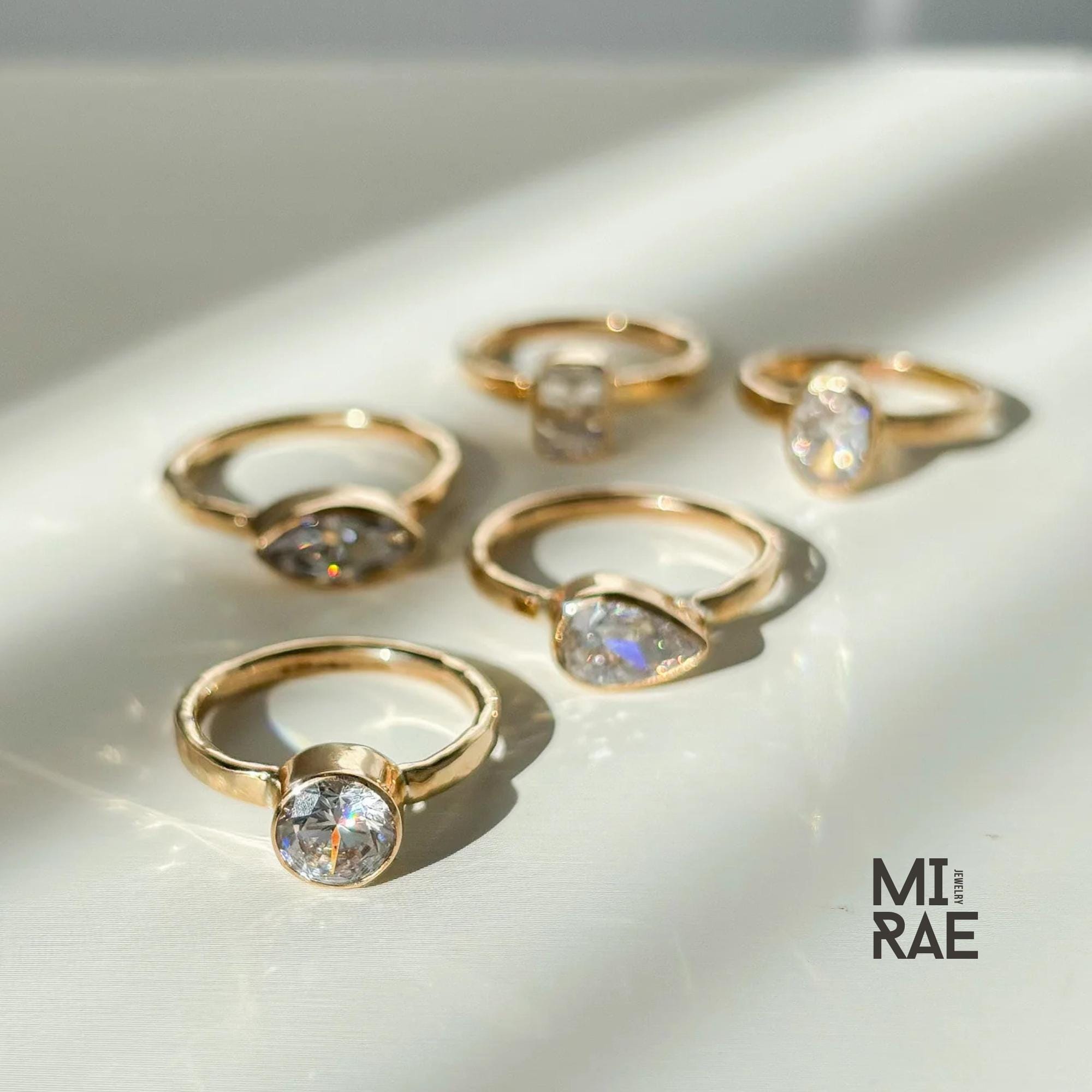 Moissanite Bezel Ring: Multi-Shape 1 Carat, Sterling Silver & 10K Gold