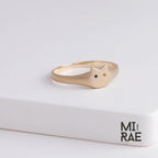 10K Gold Diamond Cat Signet Ring: Sapphire Odd-Eye, Minimalist Jewelry