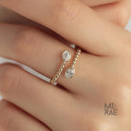 Oval Cut Lab Grown Diamond Engagement Ring in Open Gap Bypass Setting, Two Stone Band Ring, 14K Gold Wedding Ring, Finger Wrap Ring