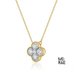 14K Solid Gold Diamond Clover Necklace: Dainty Floral Pendant