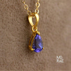 Tanzanite Teardrop Pendant: Violet Blue Gemstone, Gold or Silver