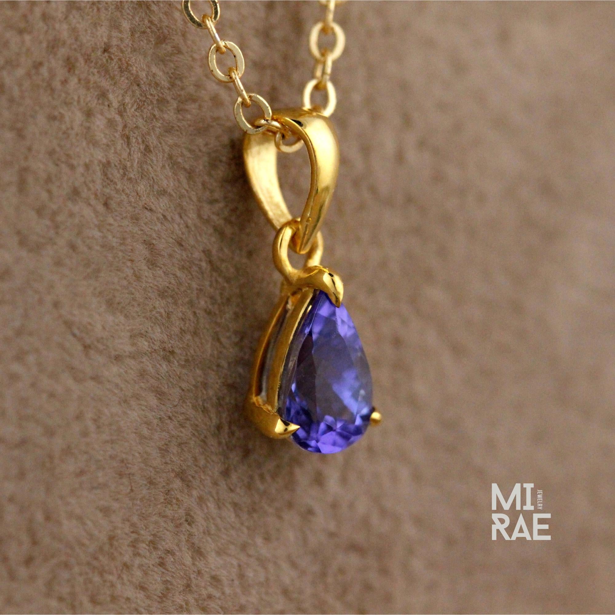 Tanzanite Teardrop Pendant: Violet Blue Gemstone, Gold or Silver