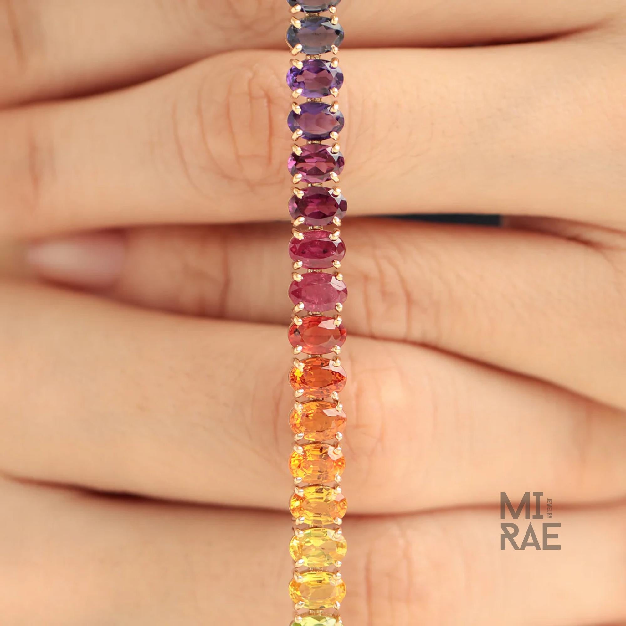 Rainbow Gemstone Tennis Bracelet: 20 CT Multi-Color Gold Jewelry