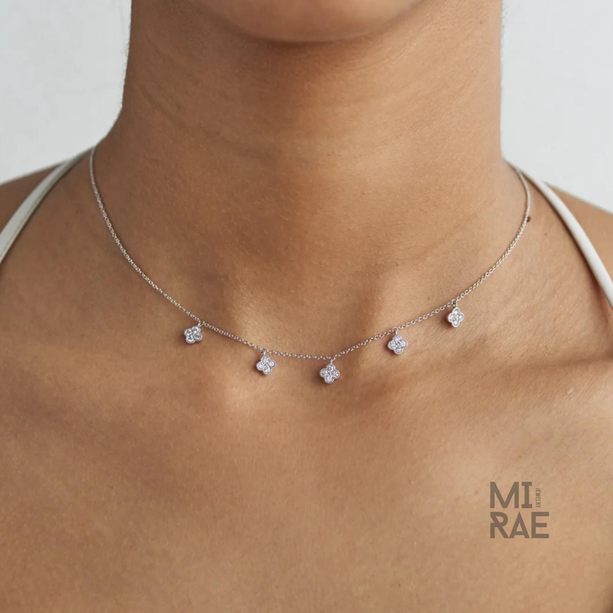 Clover Dainty Station Necklace 14K Gold Lab Grown Diamond