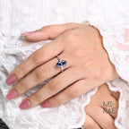 Cyan Blue Marquise Moissanite Ring: Ethical Sterling Silver Engagement Jewelry