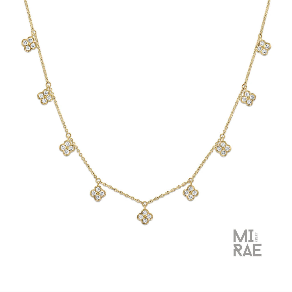 14K Gold Diamond Clover Necklace: Dainty Floral Pendant
