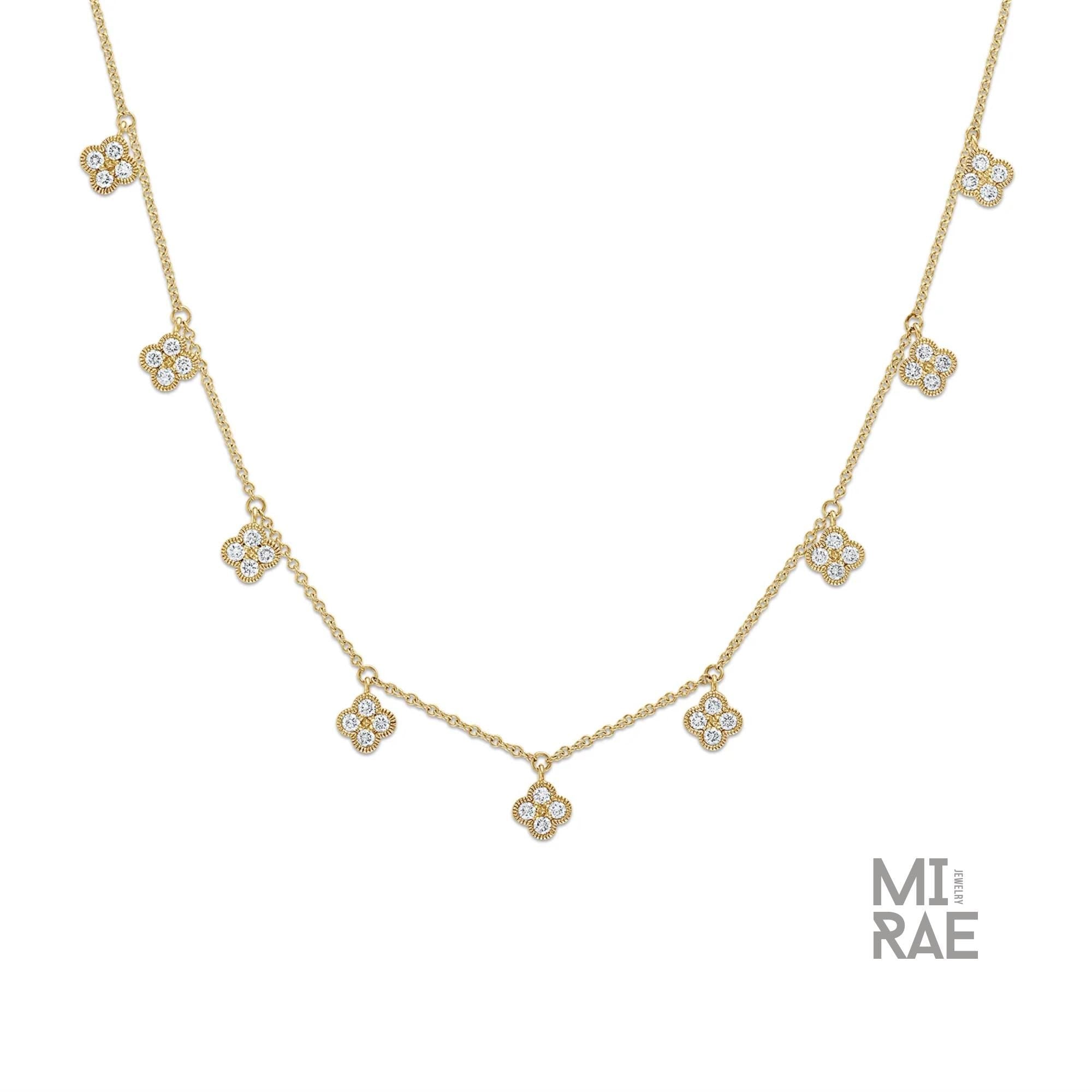 14K Gold Diamond Clover Necklace: Dainty Floral Pendant