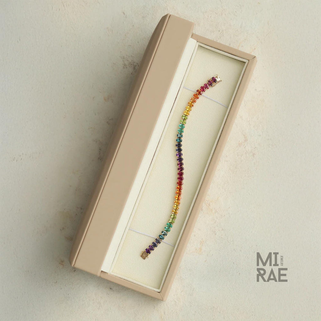 Rainbow Gemstone Tennis Bracelet: 20 CT Multi-Color Gold Jewelry