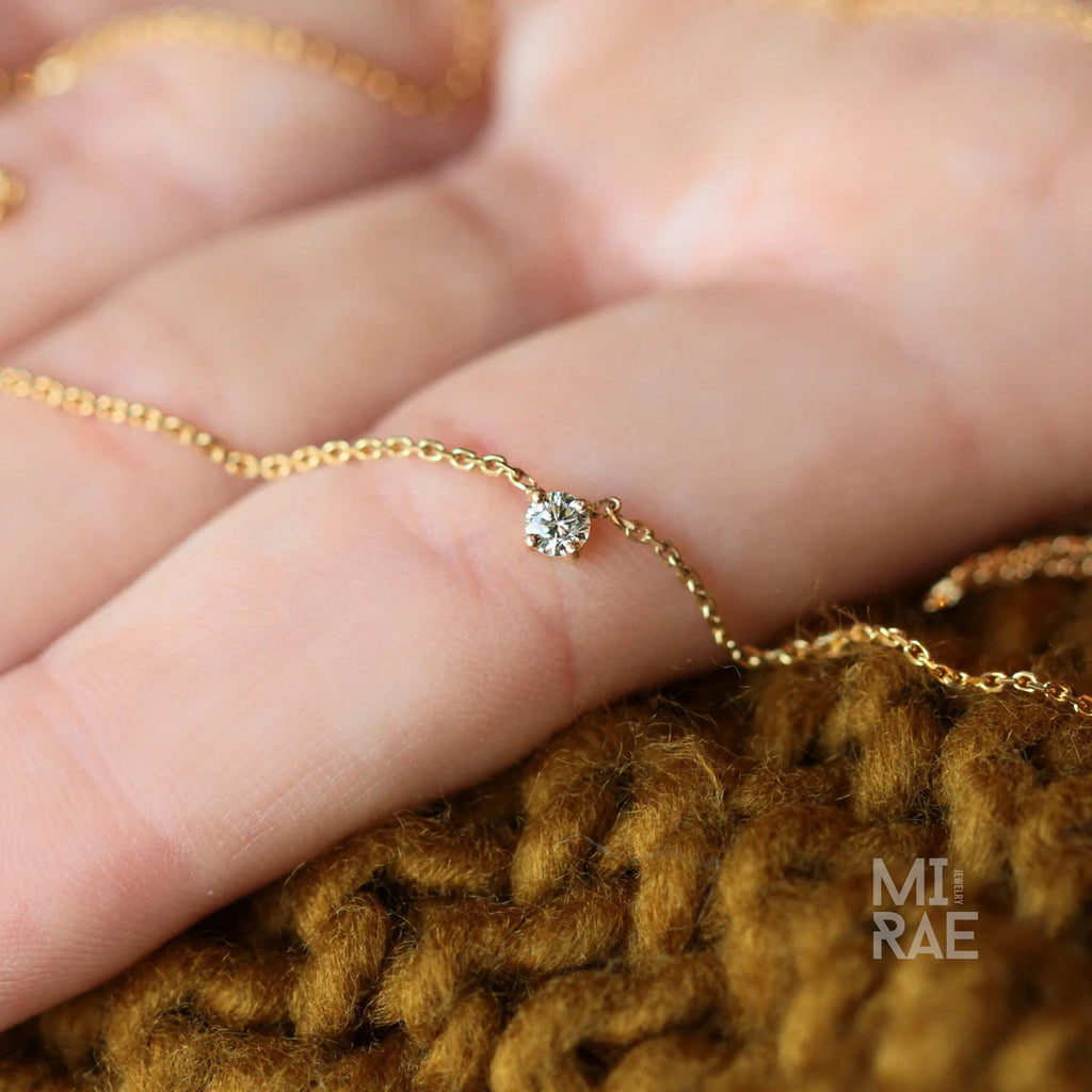 Dainty Round Brilliant Cut Lab Grown Diamond Pendant Chain